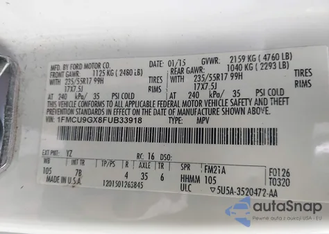 2015 Ford Escape Se from USA, damaged, VIN 1FMCU9GX8FUB33918